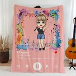 Personnalisé Cartoon Character Music Player Soft Throw Blanket with Name Home Decor Birthday Gift for Music Lovers Friends
