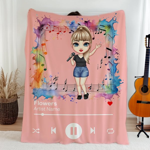 Personnalisé Cartoon Character Music Player Soft Throw Blanket with Name Home Decor Birthday Gift for Music Lovers Friends
