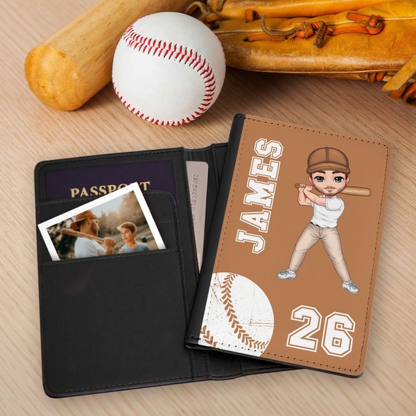 Personalized Multicolour Ball Sports Cartoon Character Leather Passport Holder with Name Travel Accessories Birthday Gift for Travel Lovers