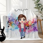 Couverture Douce Personnalisée avec 1-2 Personnages et Noms Décoration de Maison Cadeau d'Anniversaire pour Femme et  Amateurs de Musique