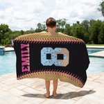 Personalized Ice Cream Drip Baseball Softball Oversized Quick Dry Beach Towel with Number and Name Vacation Accessory Birthday Gift for Sports Lovers