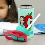 Personalized Cartoon Character Apple Pencil Initial 12 oz Insulated Kid Water Bottle with Name and Straw Back to School Birthday Gift for Boys Girls