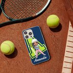 Personalised Multicolor Ball Sports Cartoon Character Phone Case for iPhone with Name and Initial Birthday Anniversary Gift for Ball Sports Lovers