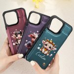 Gepersonaliseerde schattige Highland koe PU leer Flip Wallet telefoon geval voor iPhone met naam RFID-blokkering kaarthouder verjaardagscadeau voor vrouwen