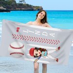 Personlig baseboll tecknad karaktär snabbtorkande överdimensionerad mikrofiber strandhandduk med namn strandfest väsentlig födelsedagspresent för basebollälskare