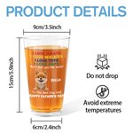 Personalized The Best Dog Dad 3D Cartoon Dog 16 oz Beer Glass with 1-4 Names Happy Father's Day Gift for Dad Dog Beer Lover
