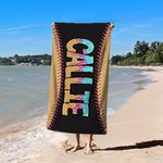 Personalized Baseball Ice Cream Drip Name Quick Dry Oversized Microfiber Beach Towel Summer Essential Holiday Birthday Gift for Family Friends