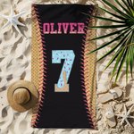 Personalized Ice Cream Drip Baseball Softball Oversized Quick Dry Beach Towel with Number and Name Vacation Accessory Birthday Gift for Sports Lovers