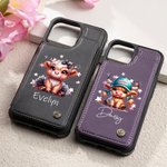 Gepersonaliseerde schattige Highland koe PU leer Flip Wallet telefoon geval voor iPhone met naam RFID-blokkering kaarthouder verjaardagscadeau voor vrouwen