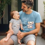 Personalized Cute Seahorse Hedgehog Family Animals 100% Cotton Baby Bodysuit Matching T-shirt with Name First Father's Day Gift for Dad Newborn
