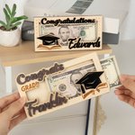 Personalized Graduates Silhouette Graduation Cap Scroll Wooden Money Holder with Name and Year Congratulation Graduation Gift for Schoolmates Friends