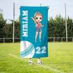 Asciugamano da spiaggia personalizzato oversize ad asciugatura rapida con personaggio femminile dei cartoni animati regalo di compleanno per donne