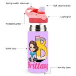 Personalized Cartoon Character Apple Pencil Initial 12 oz Insulated Kid Water Bottle with Name and Straw Back to School Birthday Gift for Boys Girls