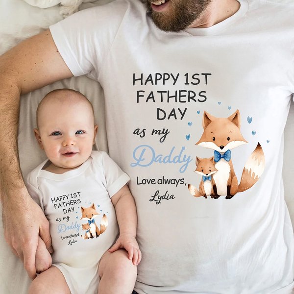 Personalizado lindo oso de dibujos animados zorro animal 100% algodón bebé body camiseta con nombre feliz 1er regalo del día del padre para el bebé papá