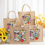 Personalized Pencil Apple Spotted Initial Large Jute Tote Bag with Name Teacher's Day Appreciation Birthday Gift for Teacher