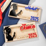 Personalized Graduates Silhouette Graduation Cap Scroll Wooden Money Holder with Name and Year Congratulation Graduation Gift for Schoolmates Friends