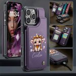 Gepersonaliseerde schattige Highland koe PU leer Flip Wallet telefoon geval voor iPhone met naam RFID-blokkering kaarthouder verjaardagscadeau voor vrouwen