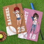 Personalized Softball Baseball Female Cartoon Character Waffle Sports Towel with Name Game Day Birthday Gift for Ball Lovers