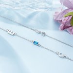 Personalised Baguette Birthstone and Initial Sideway Necklace Minimalist Jewellery Birthday Anniversary Mother's Day Gift for Women