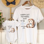 Personalized Cute Seahorse Hedgehog Family Animals 100% Cotton Baby Bodysuit Matching T-shirt with Name First Father's Day Gift for Dad Newborn