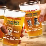 Personalized The Best Dog Dad 3D Cartoon Dog 16 oz Beer Glass with 1-4 Names Happy Father's Day Gift for Dad Dog Beer Lover
