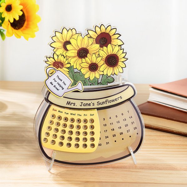 Henkilökohtainen auringonkukka kaktus narsissi potti ikuinen kalenteri akryyli koriste tekstejä Desktop Decor Opettajan päivä lahja opettajille kasvattajat