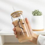 Personalized Zodiac Sign Flower Name 20 oz Can Shaped Glass Cup with Bomboo Lid and Straw Wedding Birthday Gift for Women