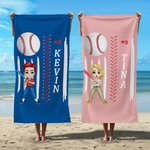Personlig baseboll tecknad karaktär snabbtorkande överdimensionerad mikrofiber strandhandduk med namn strandfest väsentlig födelsedagspresent för basebollälskare