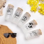 Personalized Zodiac Sign Flower Name 20 oz Can Shaped Glass Cup with Bomboo Lid and Straw Wedding Birthday Gift for Women