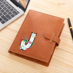 Personalised Funny Cartoon Book Pen Initial A5 Leather Notebook Cover with Name and Compartments Gratitude Teacher's Day Gift for Teachers