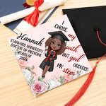 Personalized I Chose My Path But God Ordered My Steps Graduation Cap Topper with Cartoon Graduate Graduation Gift for Black Queens Women