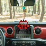 Personalized Duck Jeep Car Beaded Double-sided Printing Hanging Wood Ornament with Initial & Name Rear View Mirror Christmas Tree Decor for Jeep Lover