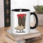 Personalized Birth Flower Western Cowgirl Boots Ceramic Coffee Mug Glass Cup with Name Home Kitchen Decor Birthday Gift for Women