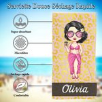 Serviette de Plage Surdimensionnée Personnalisée avec Nom et Personnage de Dessin Animé Imprimée Léopard ou Zèbre Cadeau Vacances d'Été pour Femmes