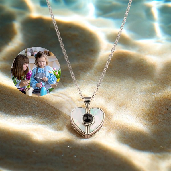 Personalised Photo Projection Heart-shaped Natural Seashell Necklace Birthday Valentine's Day Anniversary Gift for Her
