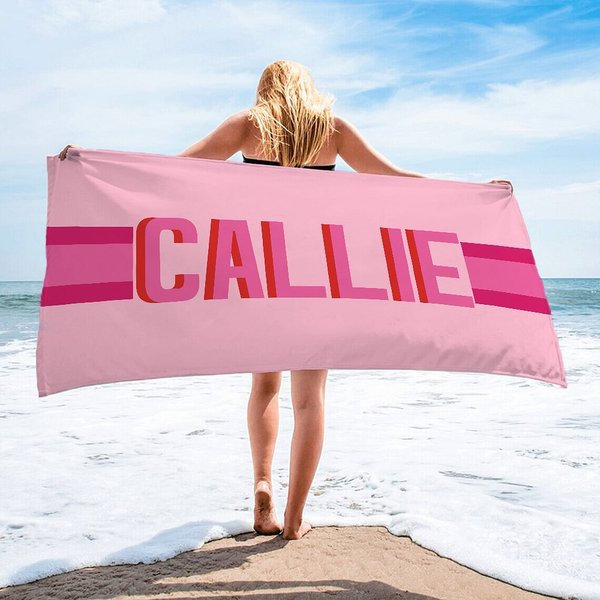 Gepersonaliseerde Monogram Streep Oversized Sneldrogende Microvezel Strandhanddoek met Naam Zomer Reisvakantie Essentials Verjaardagscadeau voor Haar