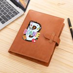 Personalised Funny Cartoon Book Pen Initial A5 Leather Notebook Cover with Name and Compartments Gratitude Teacher's Day Gift for Teachers