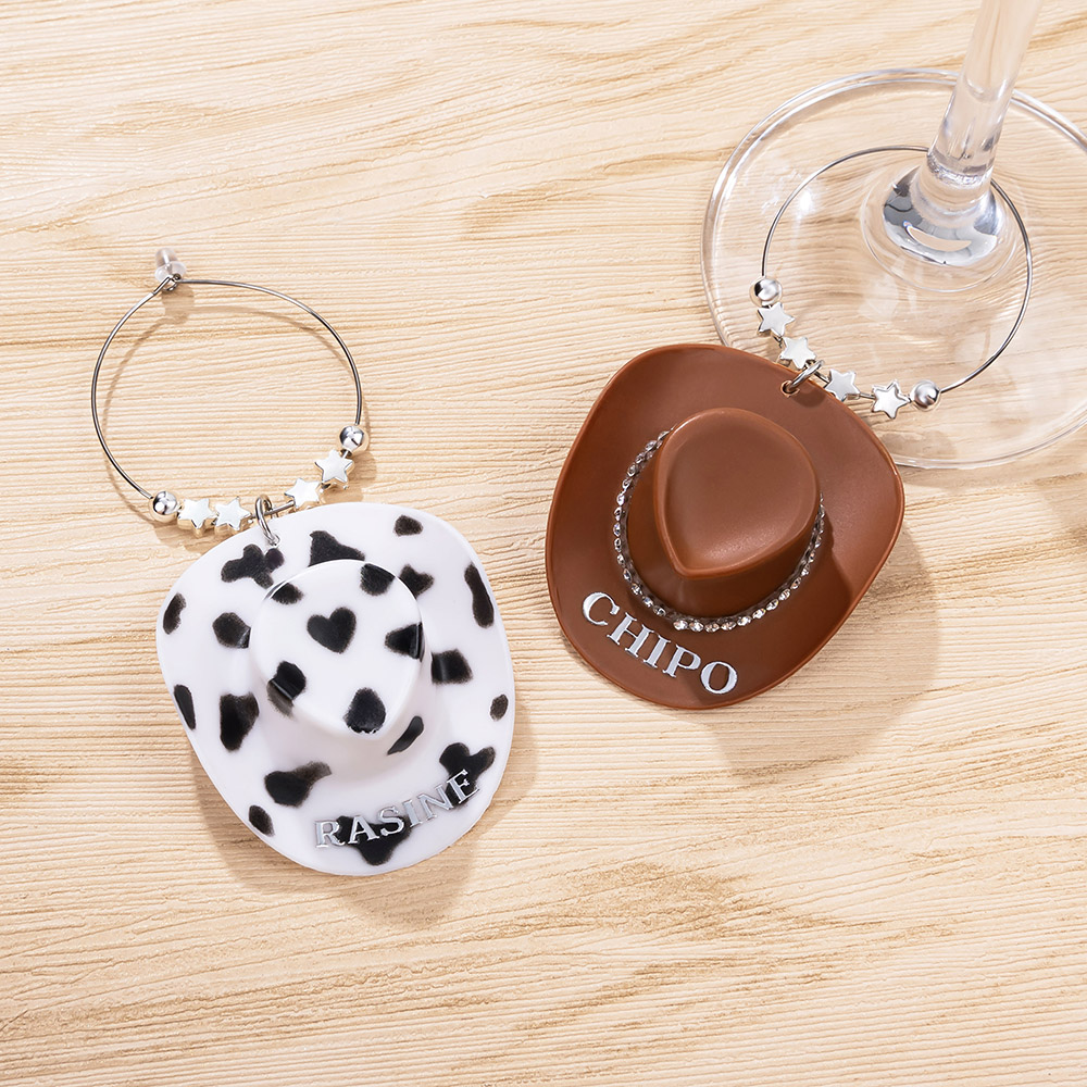 Personalizzato occidentale a tema Cowgirl Hat Cup Tag Wine Glass Charm con nome Bachelorette Party Favor Country Wedding Gift for Women