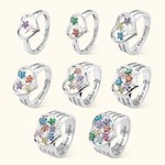 Bague de Famille en Argent Sterling Personnalisée avec Prénom et Pierres de Naissance en Fleurs Cadeau d'Anniversaire Fête des Mères pour Maman
