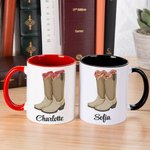 Personalized Birth Flower Western Cowgirl Boots Ceramic Coffee Mug Glass Cup with Name Home Kitchen Decor Birthday Gift for Women
