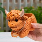 Personalized Mini Highland Cow Dairy Cow Succulent Planter Pot with Name Ear Tag and Drainage Home Decor Birthday Gift for Family Friend