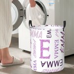 Personalized Initial Name Large Capacity Laundry Storage Basket with Handle for Bathroom Nursery Gift for Family Kids