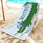 Personalized Cute Diving Alligator Striped Quick Dry Oversized Beach Towel with Name Summer Travel Essential Birthday Gift for Girls Boys