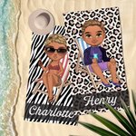 Serviette de Plage Personnalisée avec Personnage de Dessin Animé et Nom Motif Léopard et Zèbre Cadeau Vacances d’Été pour Famille et Amis