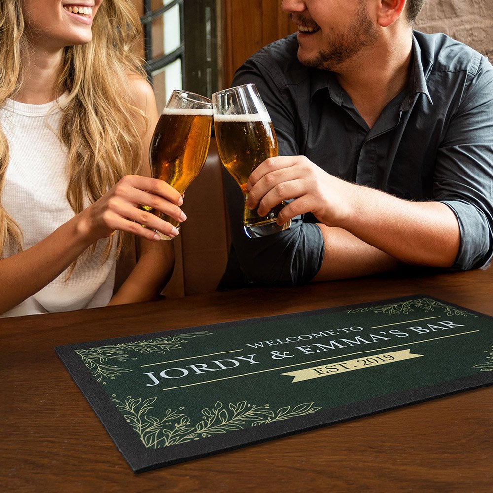 Personifierad Retro Leaves Bar Mat Underlägg Flasköppnare med text och år Hem Bar Tillbehör Öppning Födelsedagspresent för Bartender Cocktailälskare