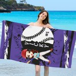 Personalizzato Ink Splash Baseball Cartoon Character Quick Dry Microfiber Beach Towel with Name Number Game Day Birthday Gift for Baseball Lover