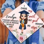 Personalized I Chose My Path But God Ordered My Steps Graduation Cap Topper with Cartoon Graduate Graduation Gift for Black Queens Women