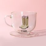 Personalized Birth Flower Western Cowgirl Boots Ceramic Coffee Mug Glass Cup with Name Home Kitchen Decor Birthday Gift for Women