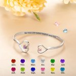 Bracelet Réglable Forme Coeur Personnalisé avec Double Pierre de Naissance Texte Gravé Cadeau Anniversaire pour Grand-Mère et Petite-Fille