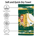 Personalizzato Ink Splash Baseball Cartoon Character Quick Dry Microfiber Beach Towel with Name Number Game Day Birthday Gift for Baseball Lover